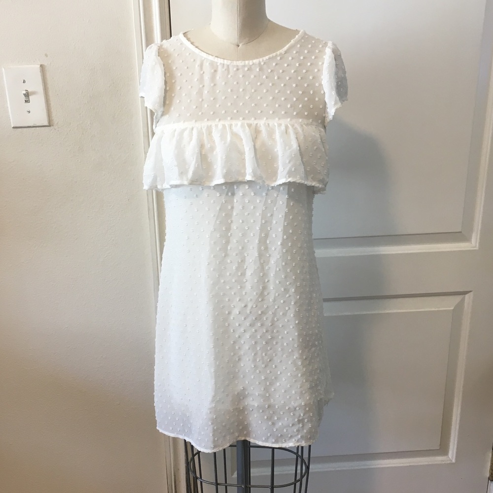For Love &Lemons White Textured Polka Dot Dress S